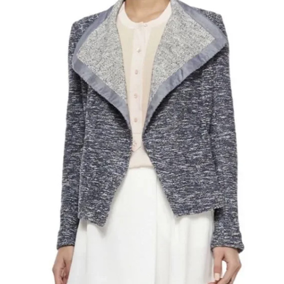 Vince Women's Textured Marled Tweed Draped Jacket L Blue Open Cascade EUC! - Picture 1 of 9